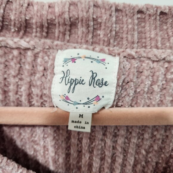 Hippie Rose V-Neck Pullover Cropped Long Sleeve Pink Super Soft Sweater Medium - Picture 2 of 4